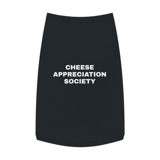 CHEESE APPRECIATION SOCIETY (WHITE TEXT) DOG T-SHIRT