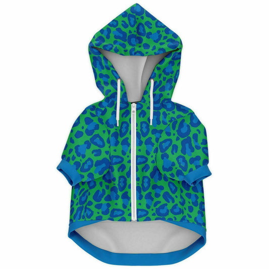 TURQUOISE LEOPARD DOG HOODIE