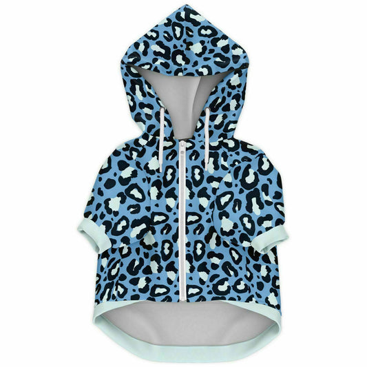 Front preview of Arctic Leopard dog hoodie.