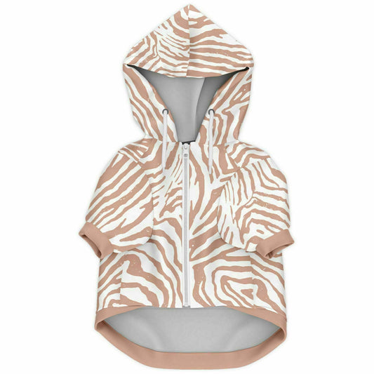 Front preview of Beige Zebra dog hoodie.