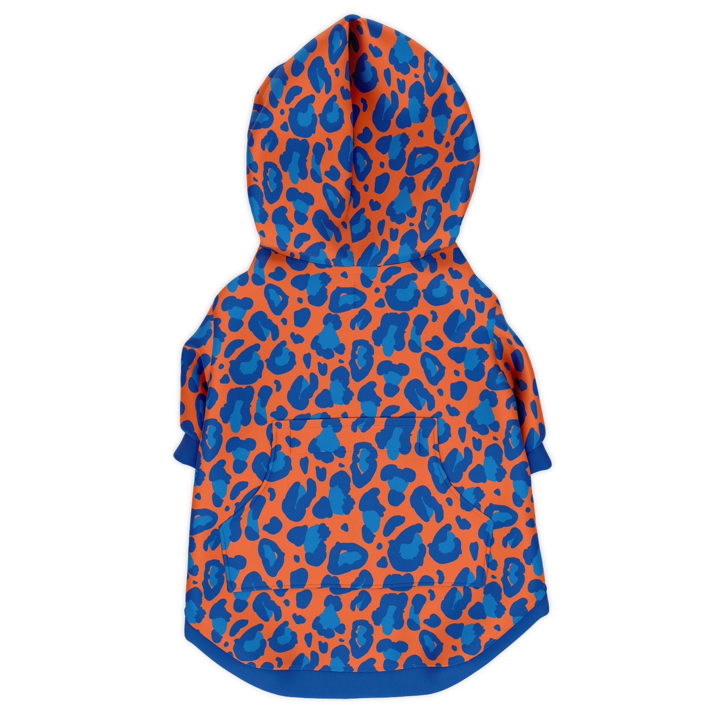 Back preview of Blue Ember Leopard dog hoodie.