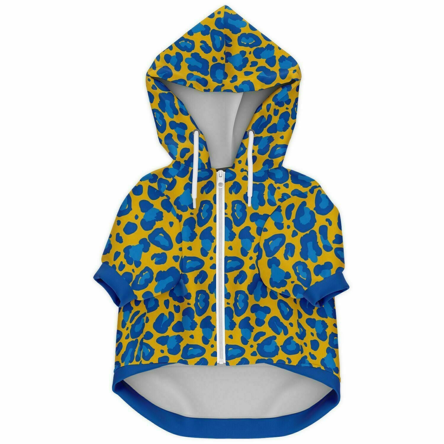 Front preview of Blue Sky Leopard dog hoodie.