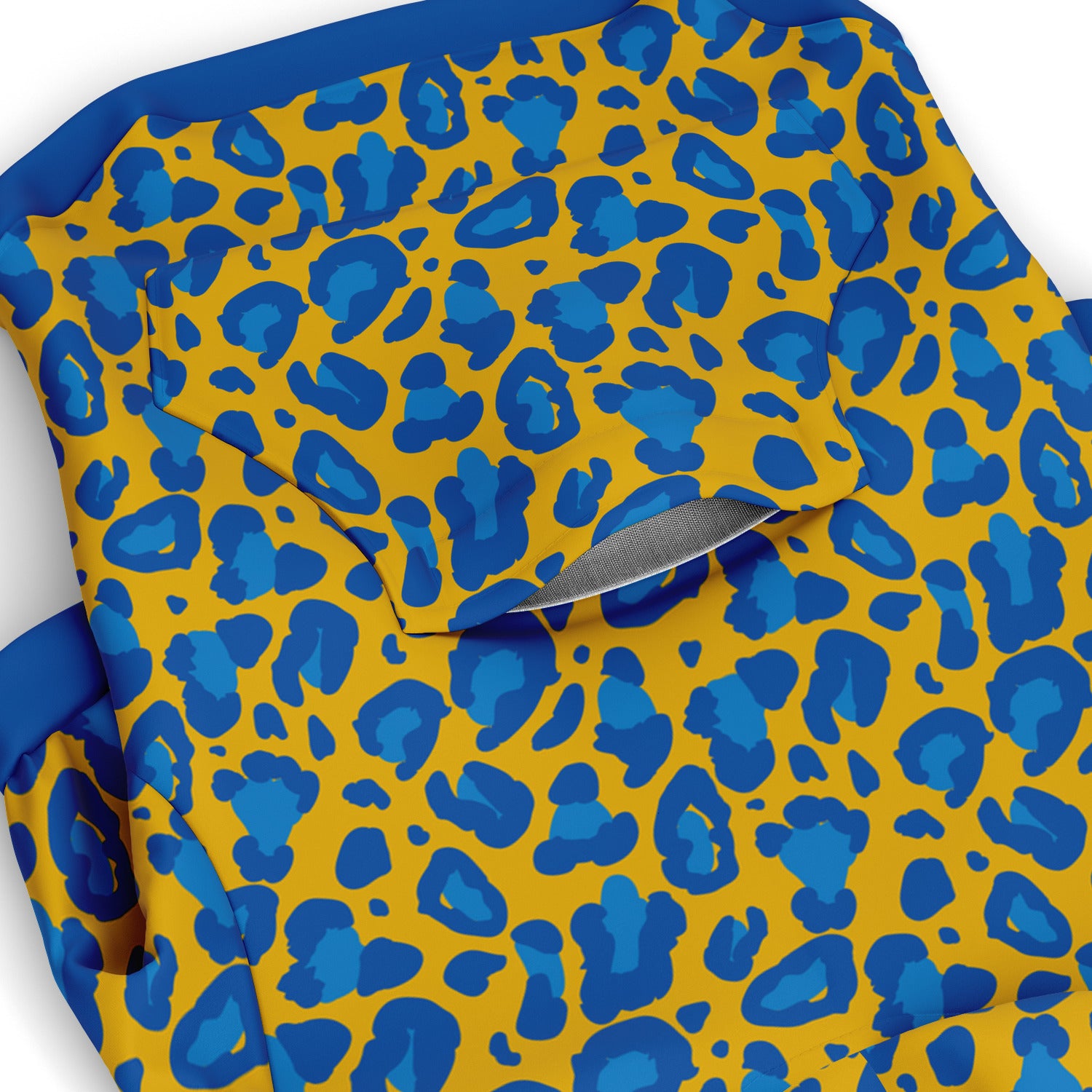 Pocket preview of Blue Sky Leopard dog hoodie.