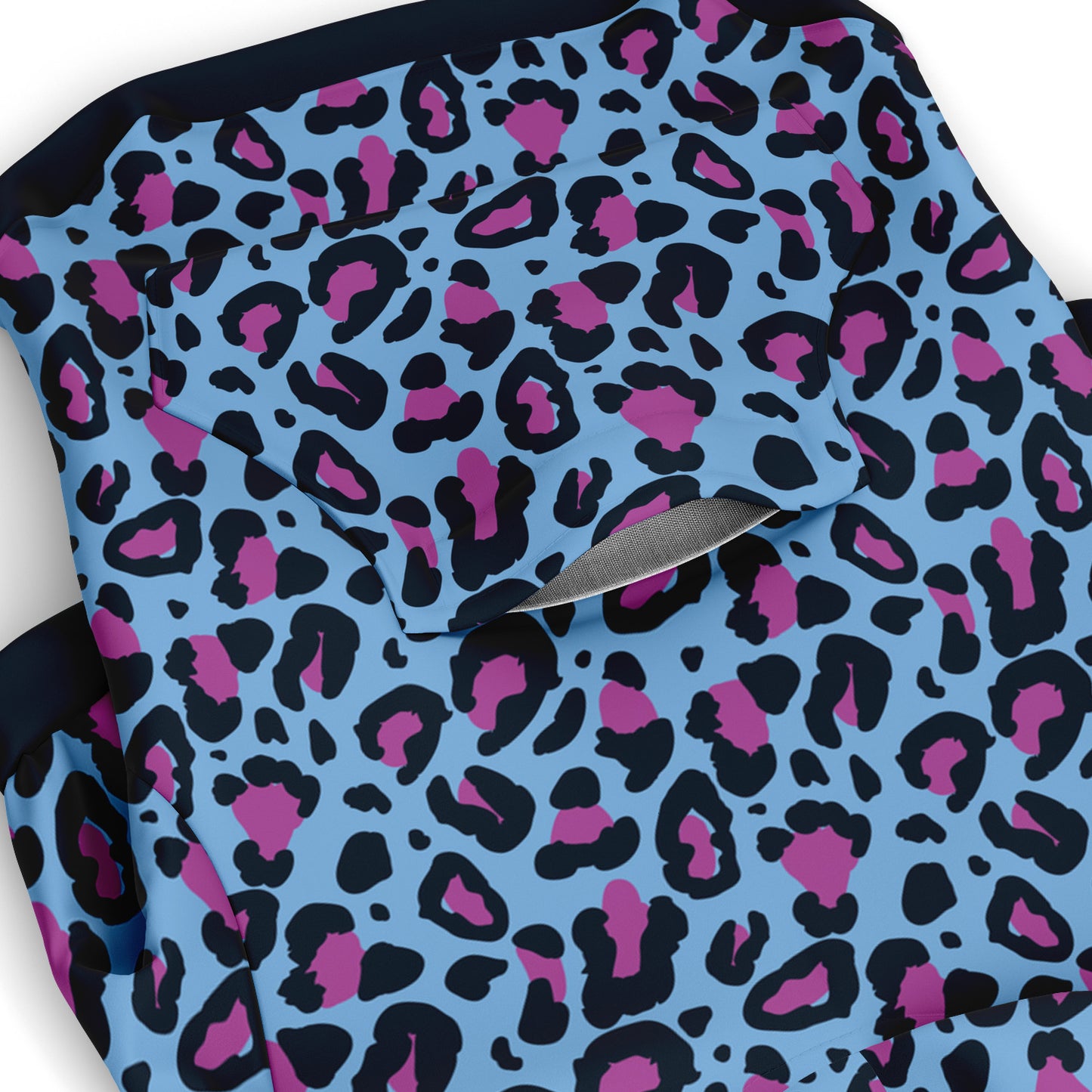 Pocket preview of Blueberry Leopard dog hoodie.