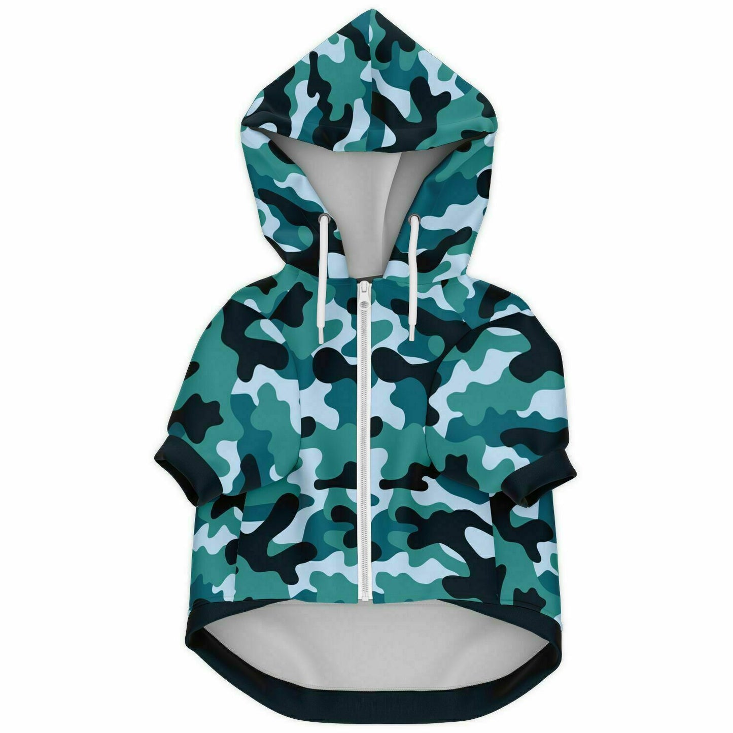 Front preview of Classic Aqua Camo dog hoodie.