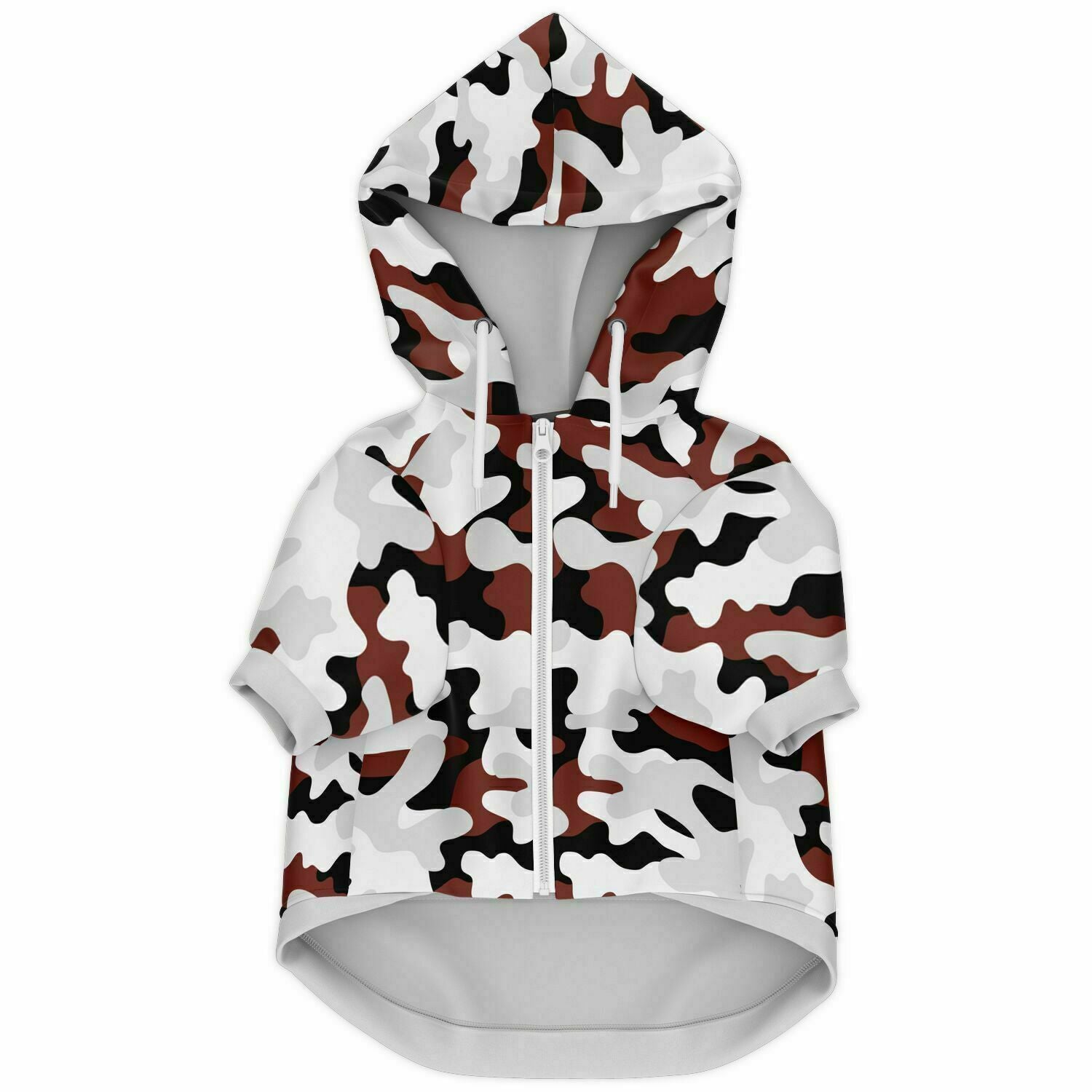 Front preview of Cow-Patch Camo dog hoodie.