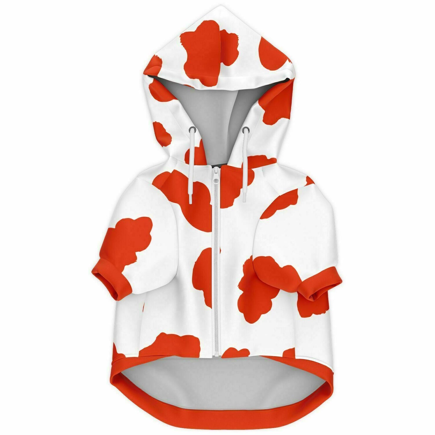 Front preview of Ember Cow dog hoodie.