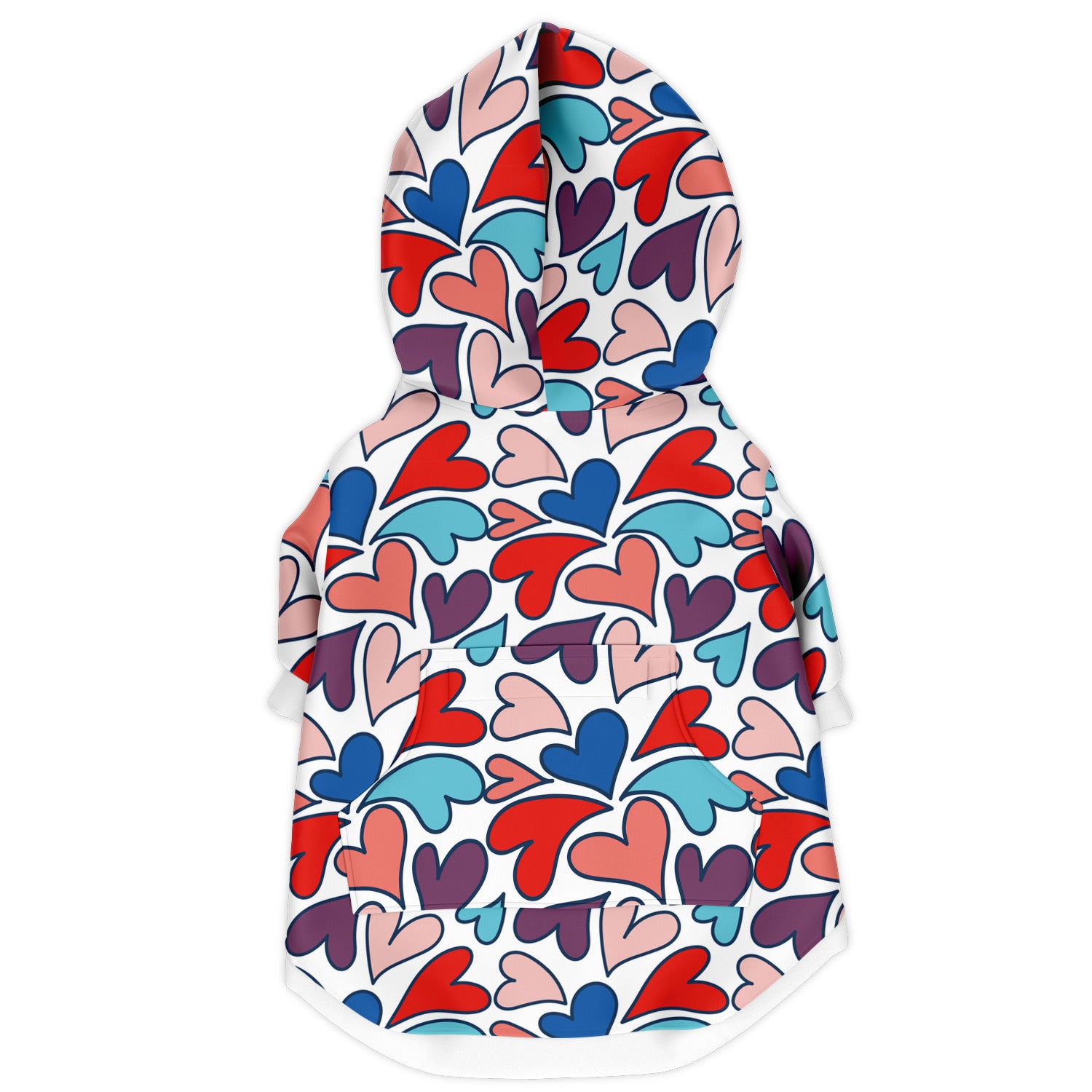 Back preview of French Kiss Hearts dog hoodie.