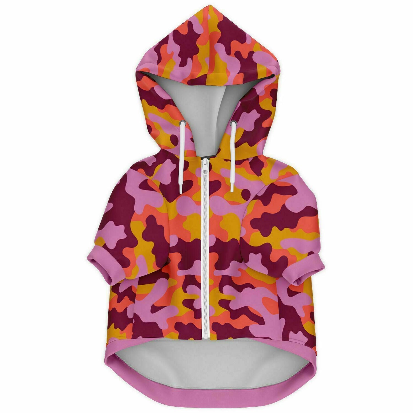 Front preview of Fuchsia-Sunset Camo dog hoodie.