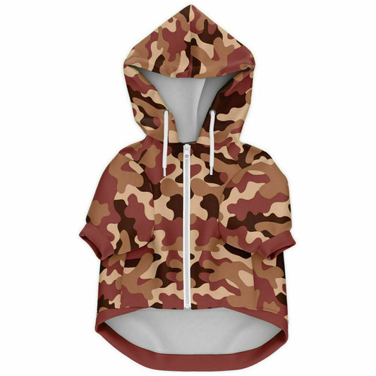 Front preview of Fudge Frappe Camo dog hoodie.