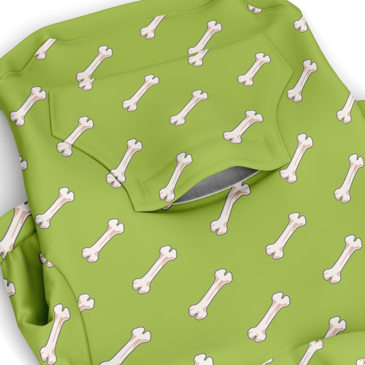 Pocket preview of Green Bones dog hoodie.