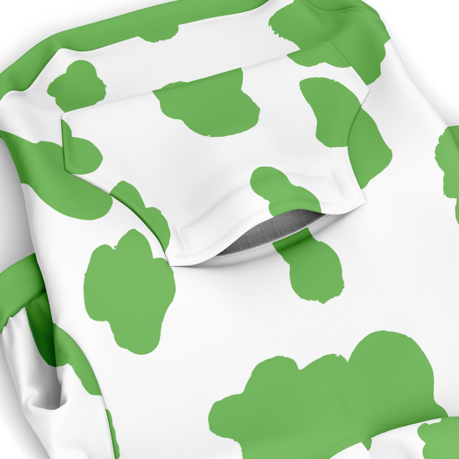 Pocket preview of Green Cow dog hoodie.