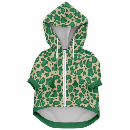 Front preview of Green Leopard dog hoodie.