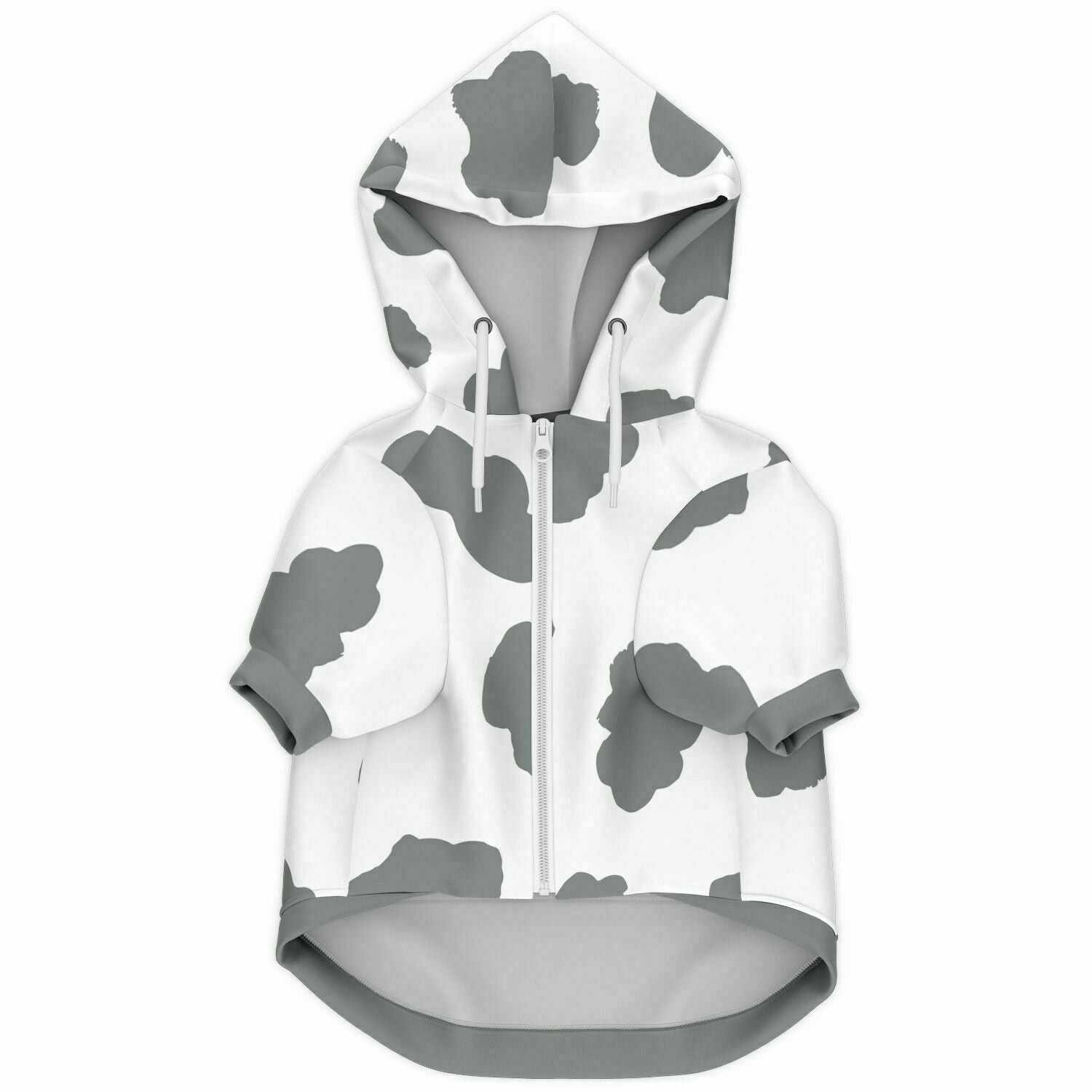 Front preview of Grey Cow dog hoodie.