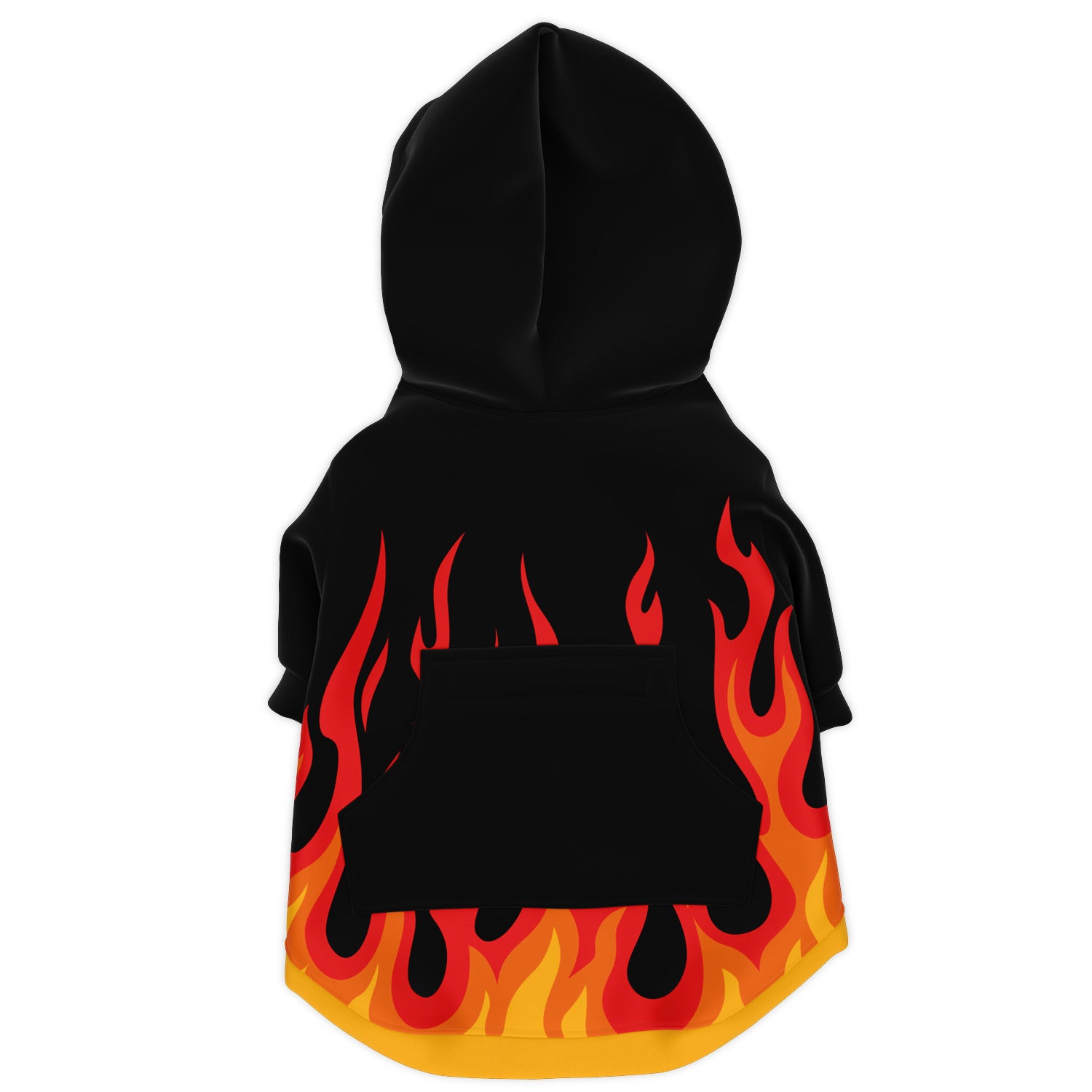 Back preview of Iconic Flames dog hoodie.