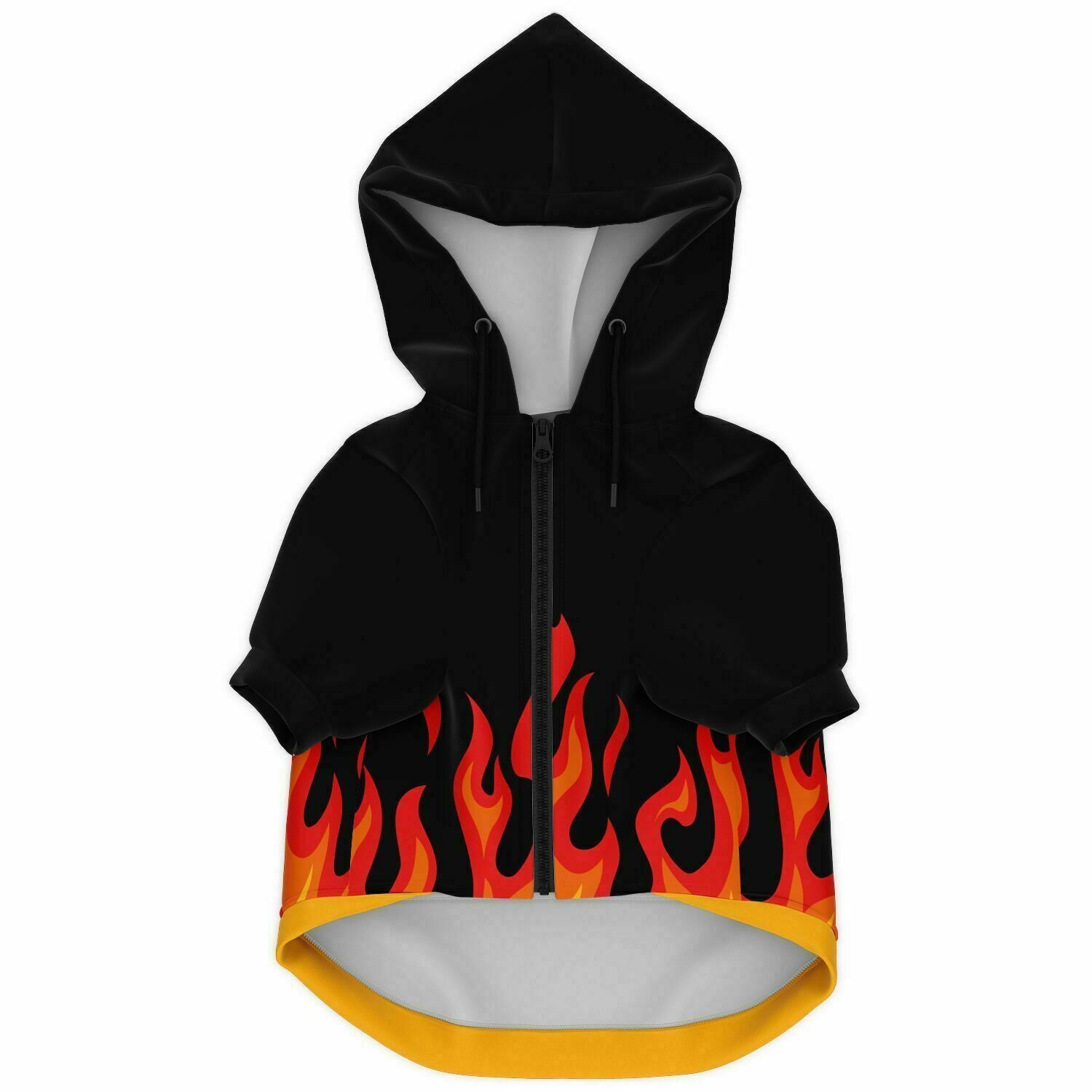 Front preview of Iconic Flames dog hoodie.