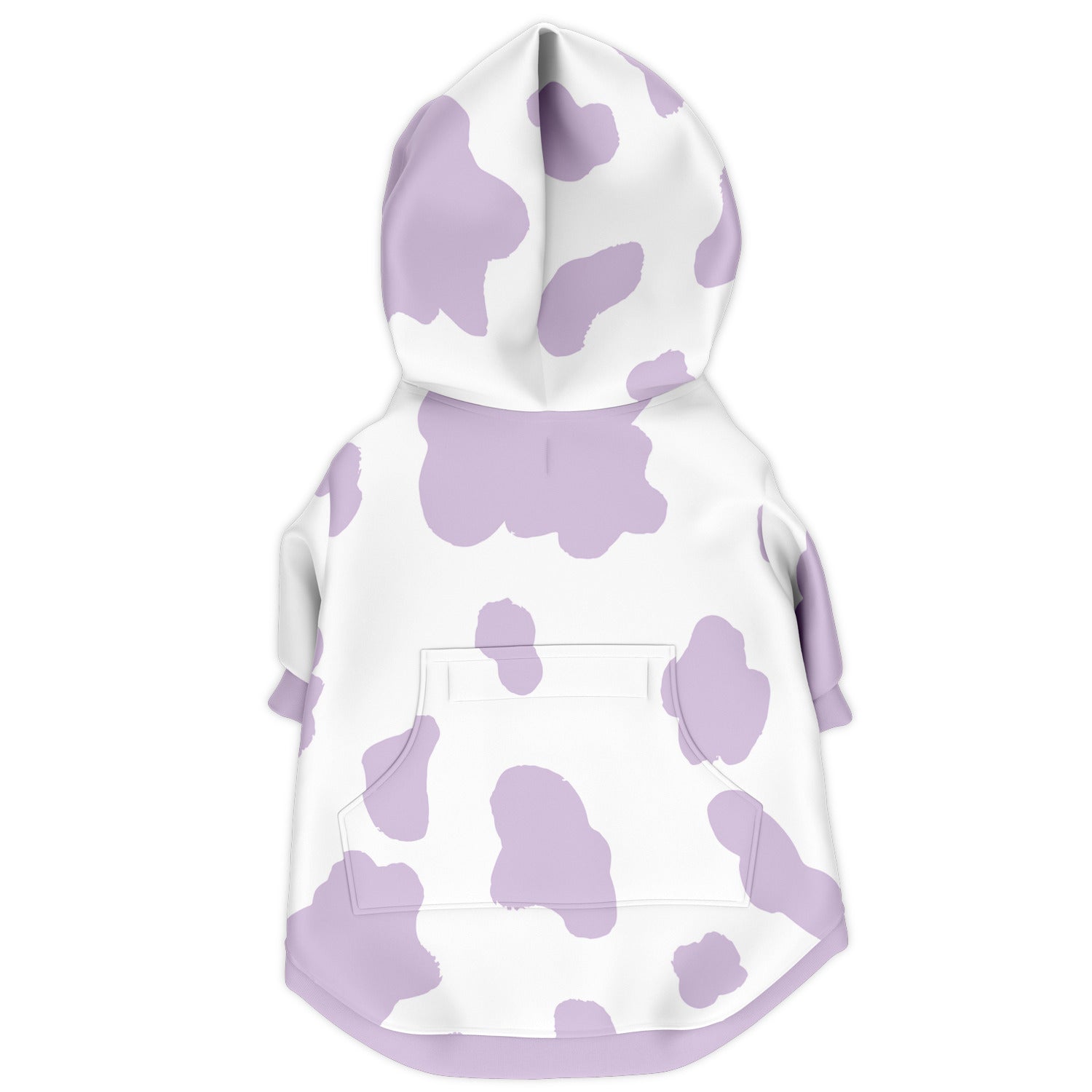 Back preview of Lavendar Cow dog hoodie.