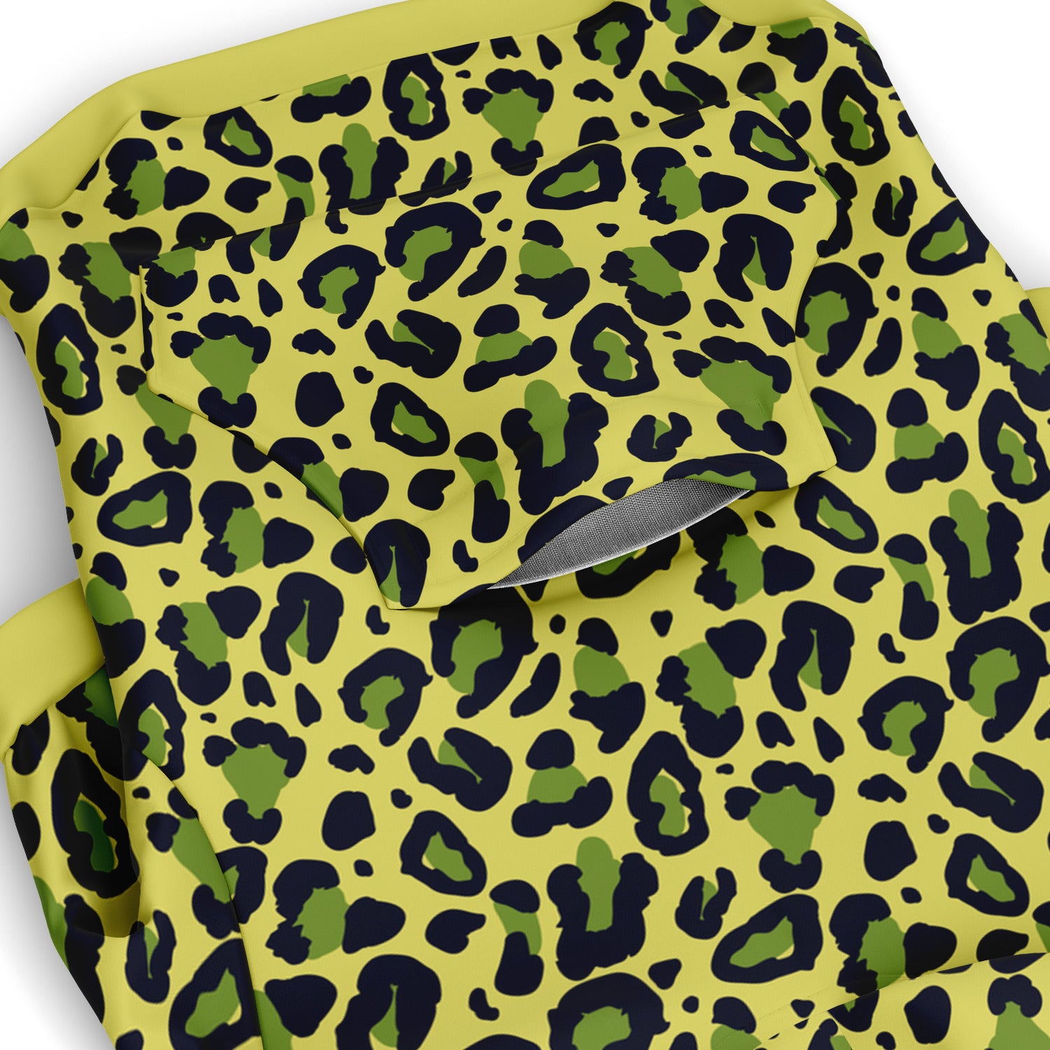 Pocket preview of Lime Leopard dog hoodie.