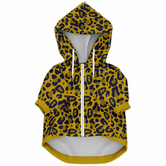 Front preview of Mustard Leopard dog hoodie.