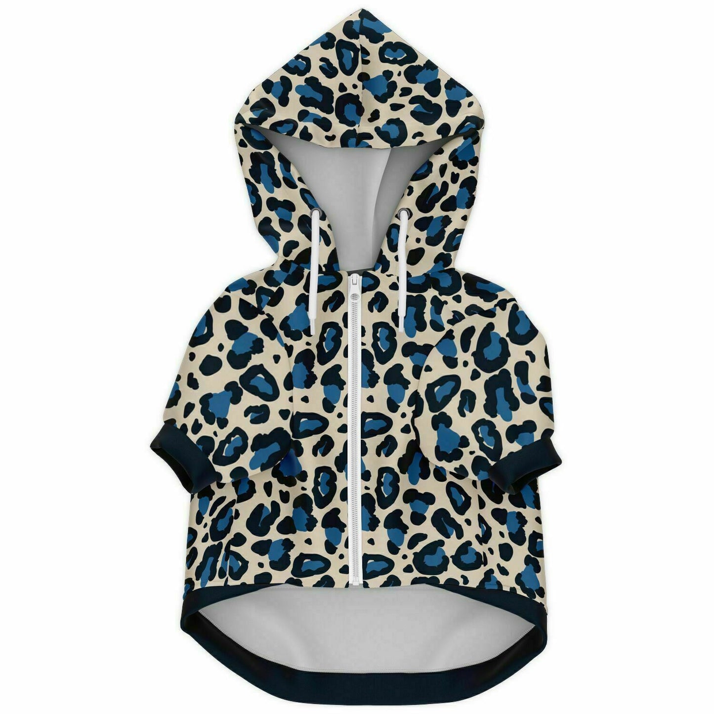 Front preview of Navy Leopard dog hoodie.