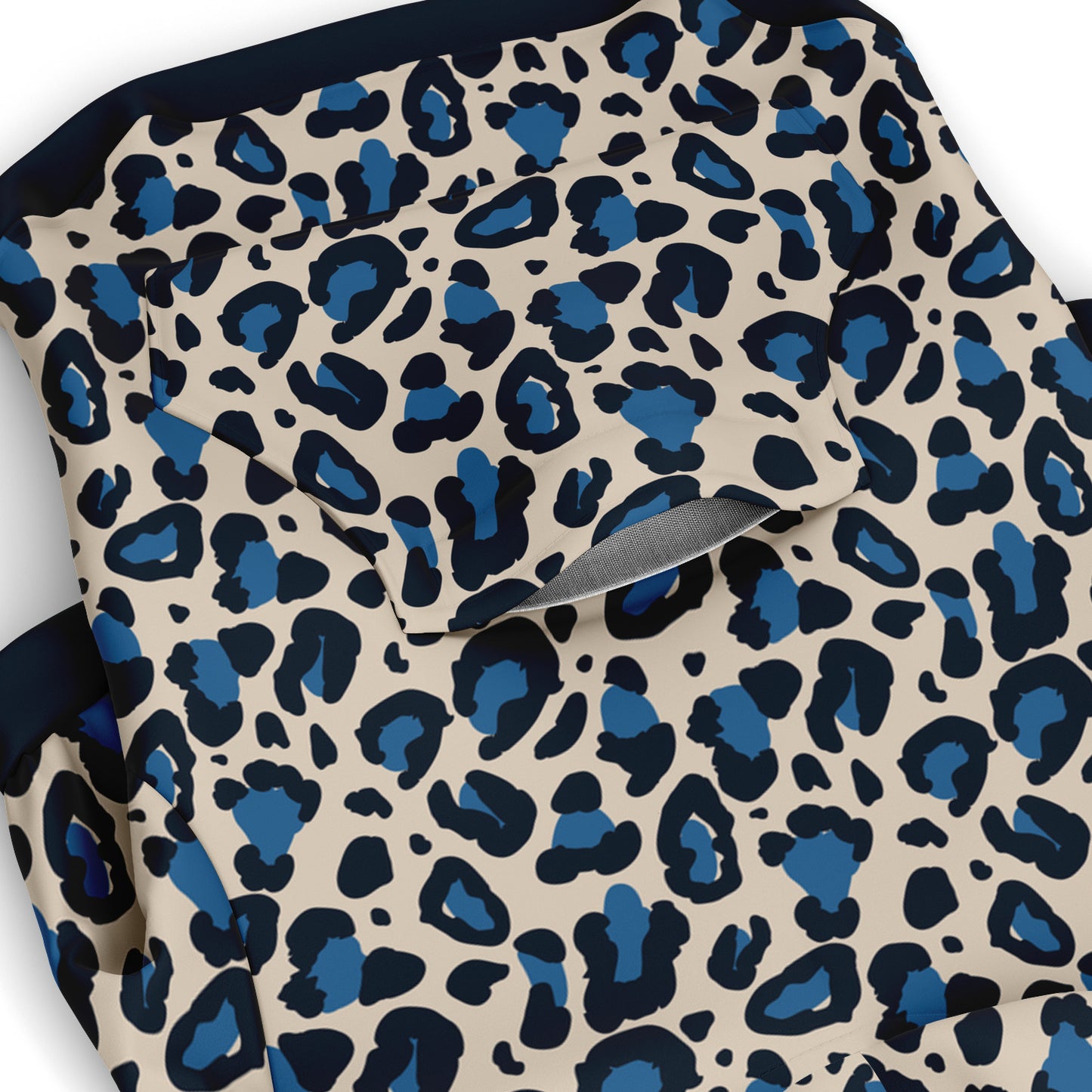 Pocket preview of Navy Leopard dog hoodie.