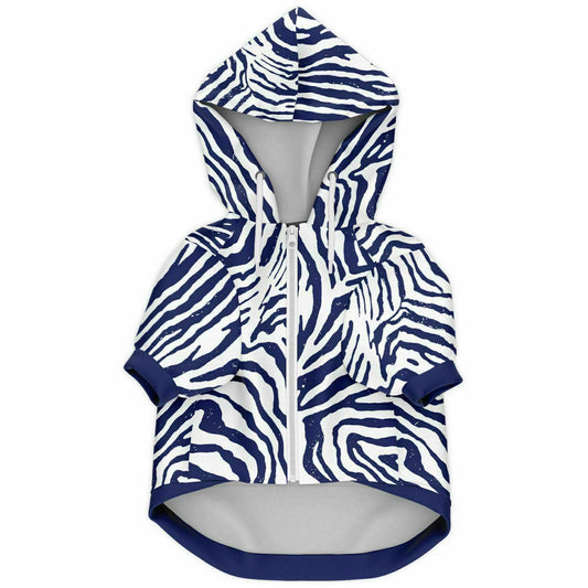 Front preview of Navy Zebra dog hoodie.