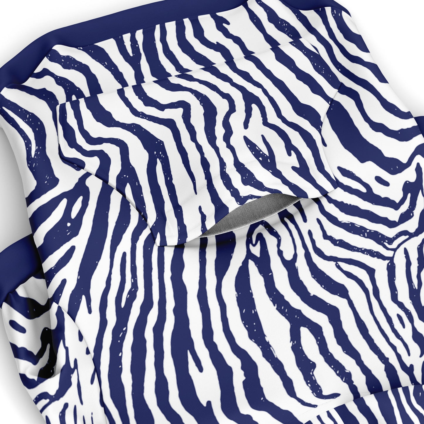 Pocket preview of Navy Zebra dog hoodie.