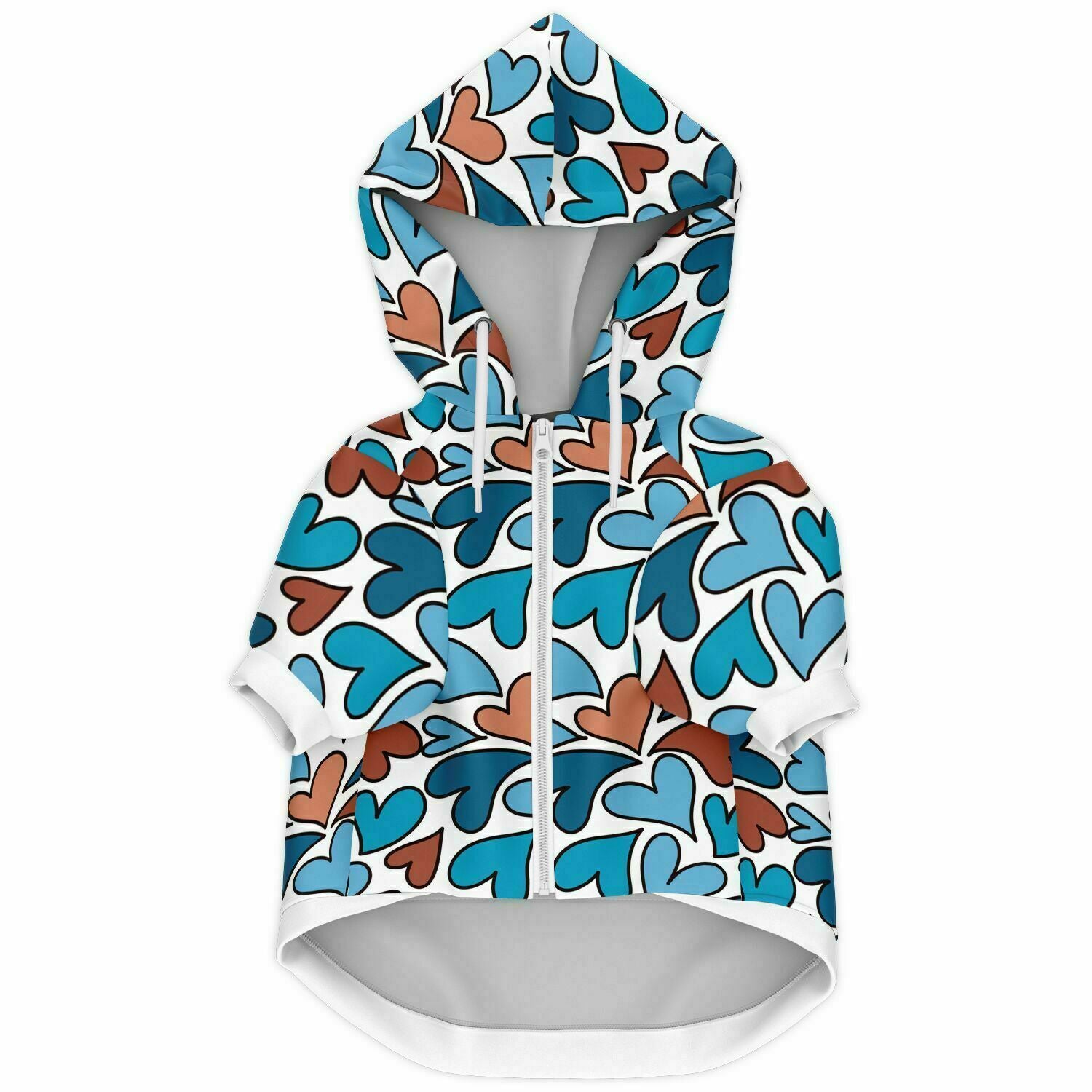 Front preview of Ocean-Breeze Hearts dog hoodie.