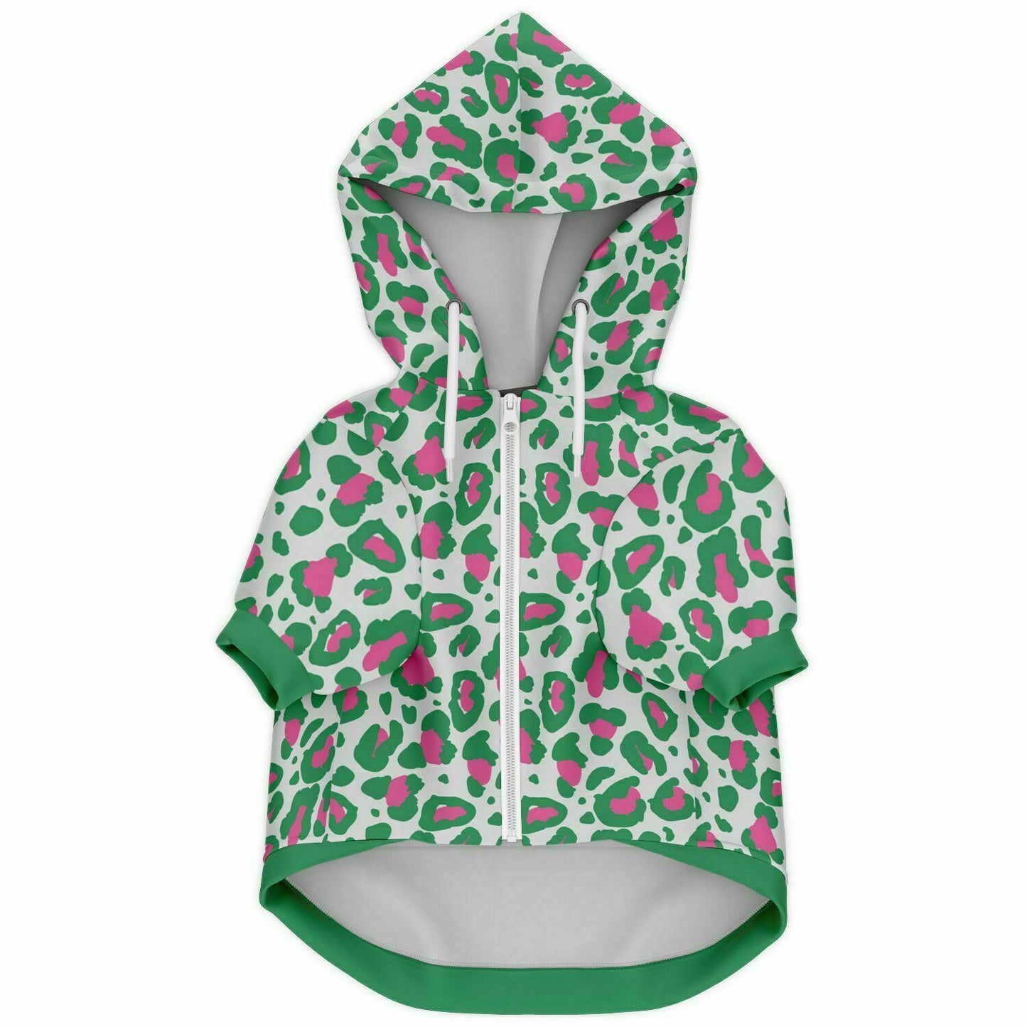 Front preview of Pink-Pea Leopard dog hoodie.