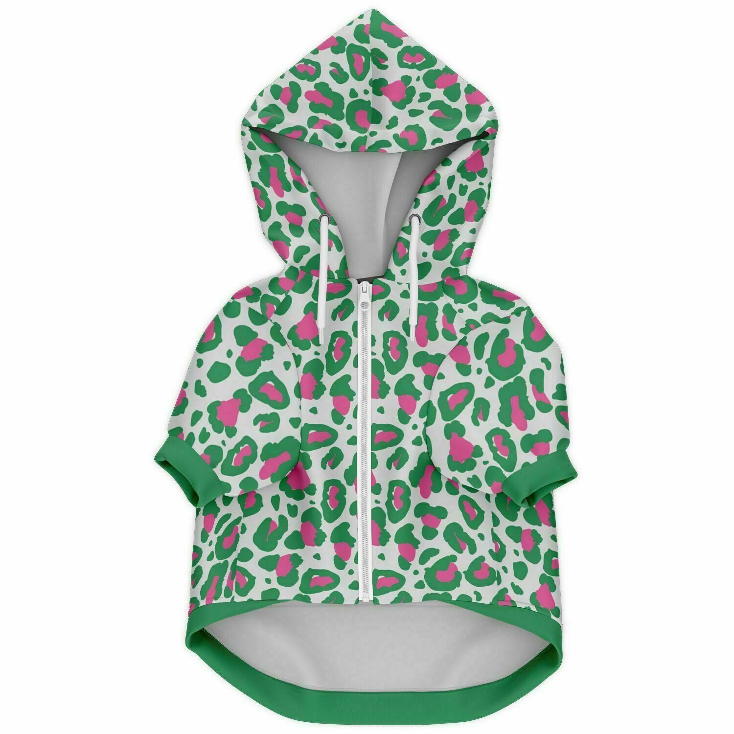 Front preview of Pink-Pea Leopard dog hoodie.