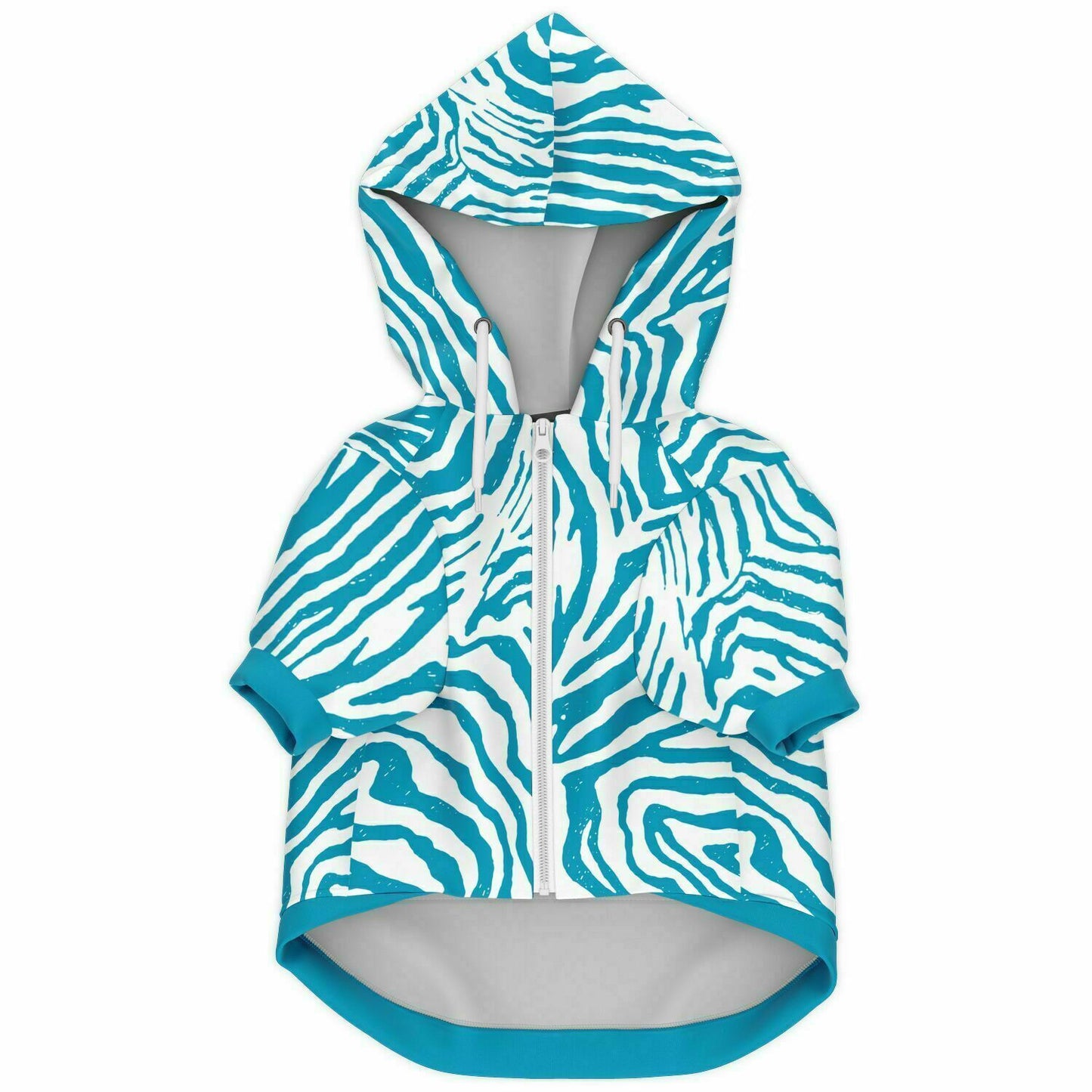 Front preview of Pretty-Blue Zebra dog hoodie.