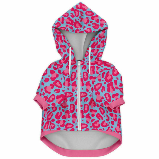 Front preview of Pretty-Pink Leopard dog hoodie.