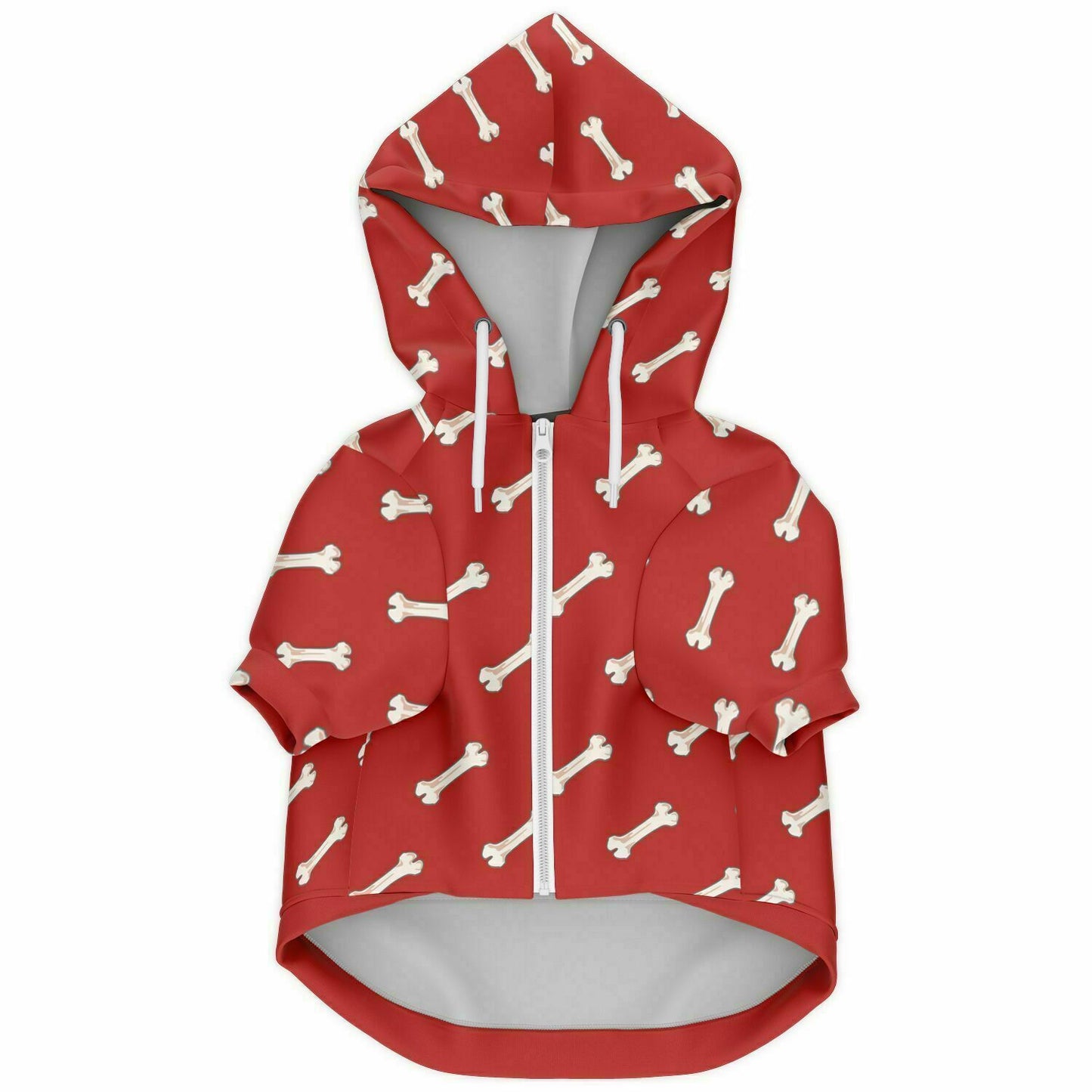 Front preview of Red Bones dog hoodie.