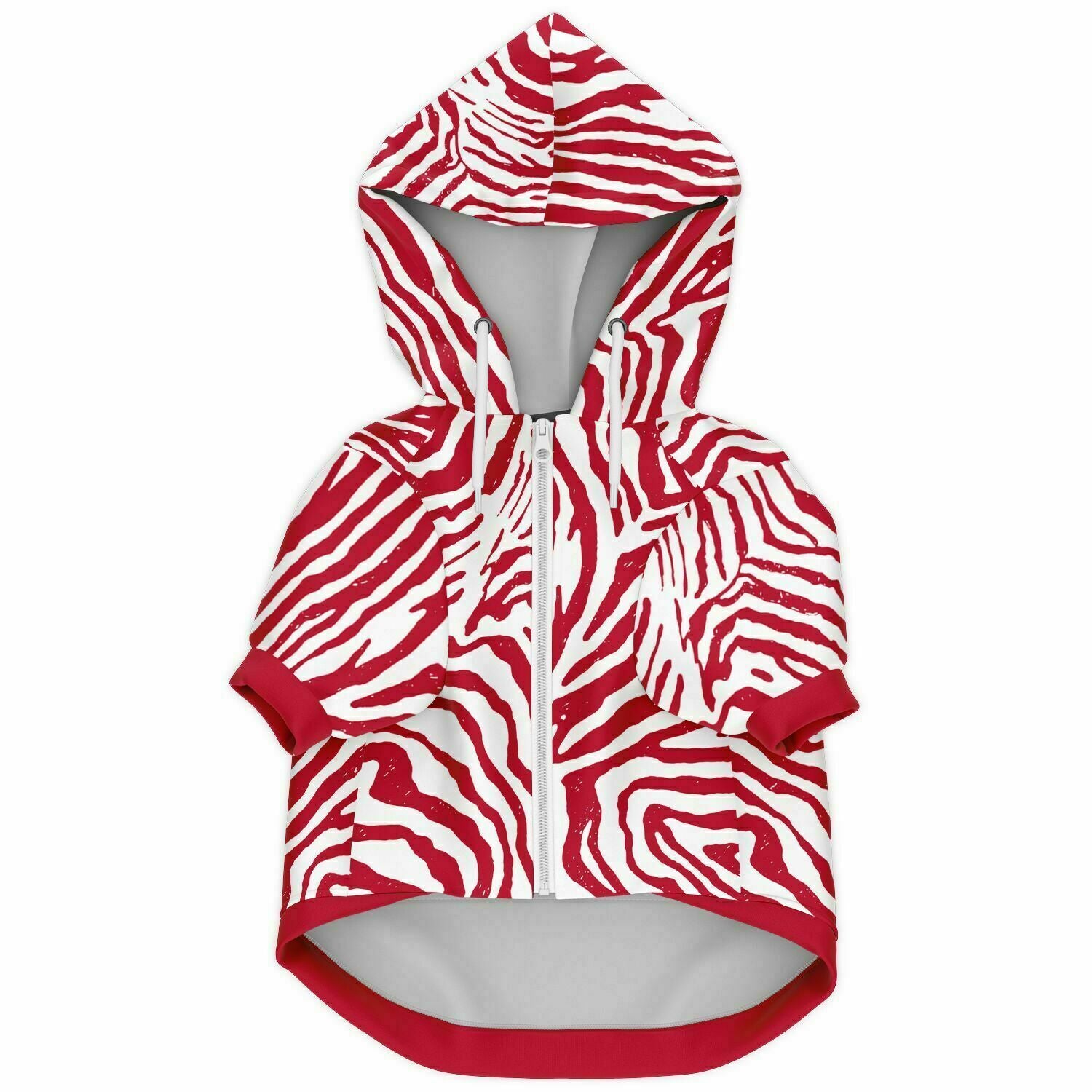 Front preview of Red Zebra dog hoodie.