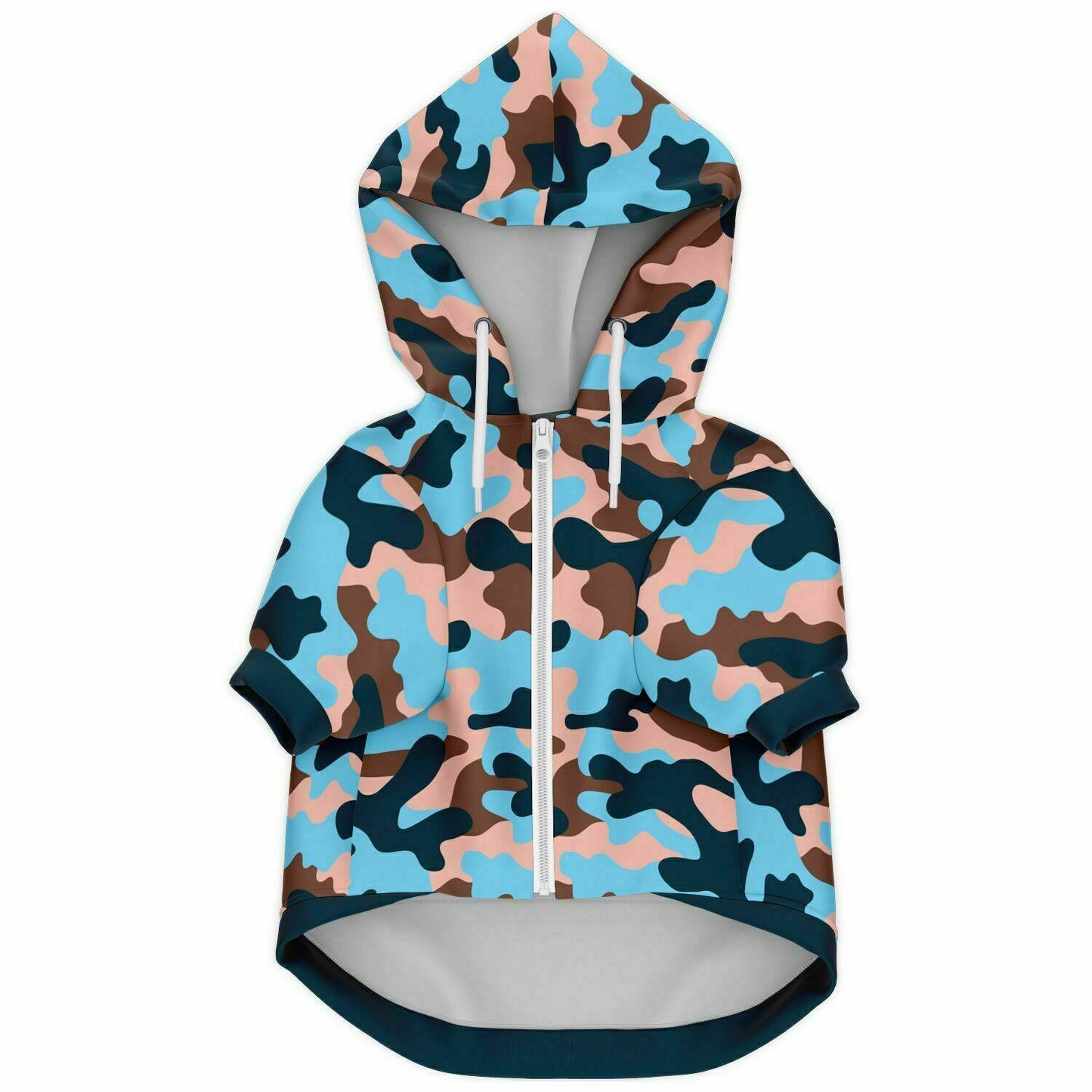 Front preview of Salmon-Swirl Camo dog hoodie.