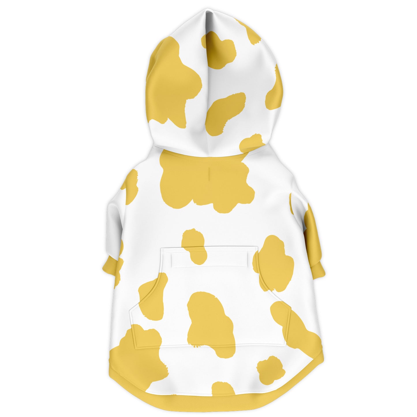 Back preview of Yellow Cow dog hoodie.