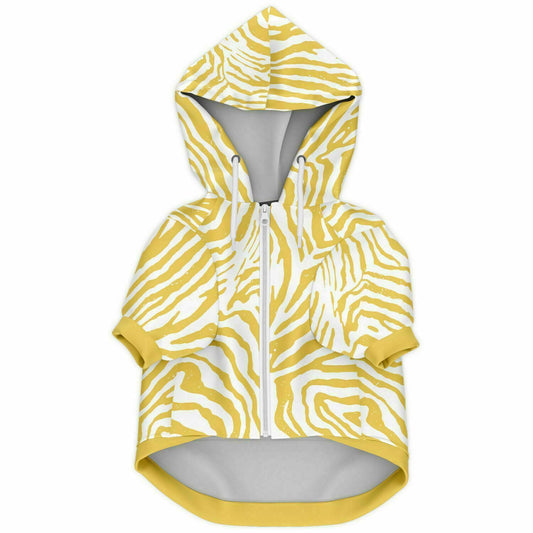 Front preview of Yellow Zebra dog hoodie.